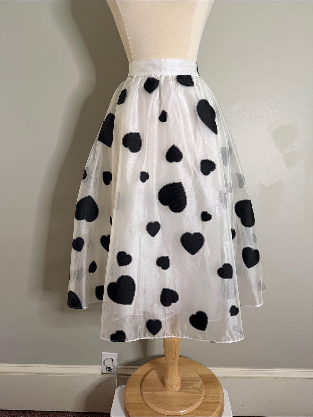 JCrew Organza with Heart Appliqués Midi Skirt